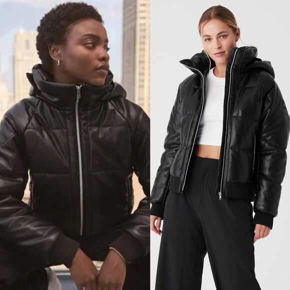 ALO Yoga Jackets & Blazers - Alo Yoga Boss Faux Leather Puffer Jacket Black Hooded Faux Fur Lined Size XS